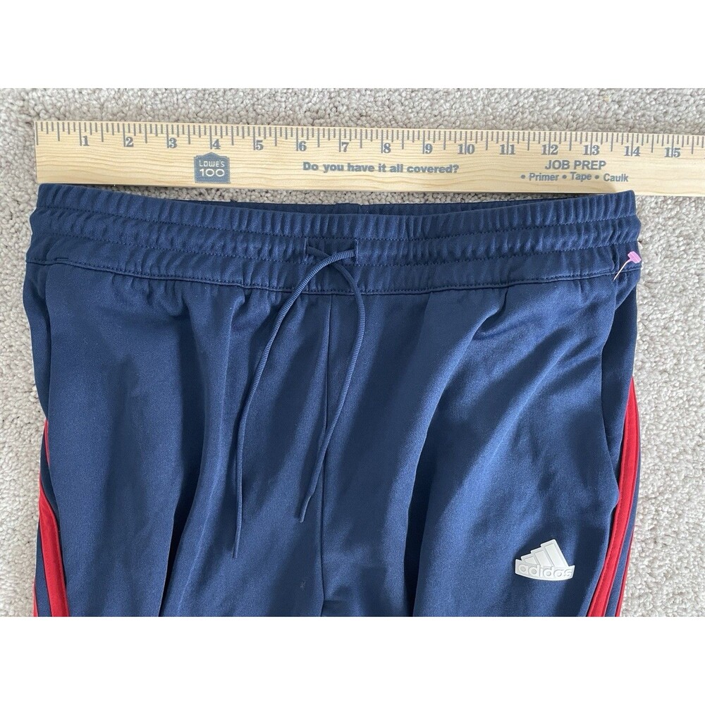Adidas Women's Iconic Wrapping 3 Stripes Snap Track Pants Navy Blue Red Medium - Picture 3 of 8